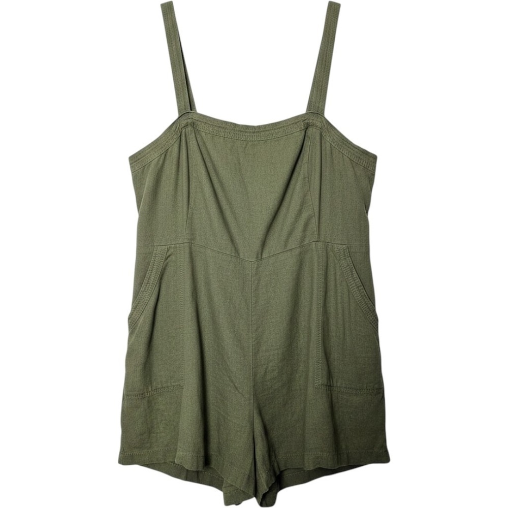 Old Navy Women Linen Blend Smocked Romper XXL Olive Green Boho Casual Summer